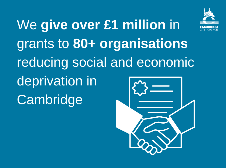 We give over £1 million in grants to 80+ organisations reducing social and economic deprivation in Cambridge