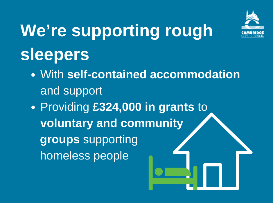 We're supporting rough sleepers with self-contained accommodation and £324,000 in grants to voluntary and community groups supporting homeless people