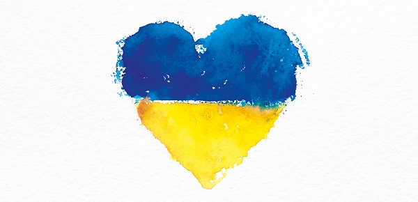 Painted heart with Ukraine flag colours blue and yellow