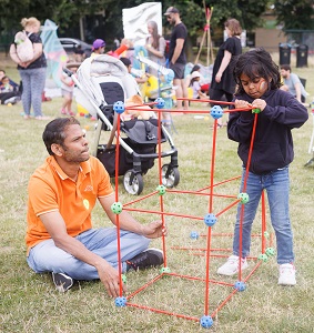 Child building a tower