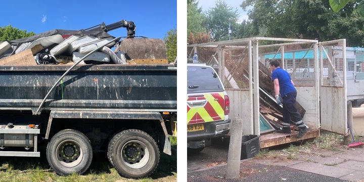 Grab lorry and skip at a neighbourhood clean-up day