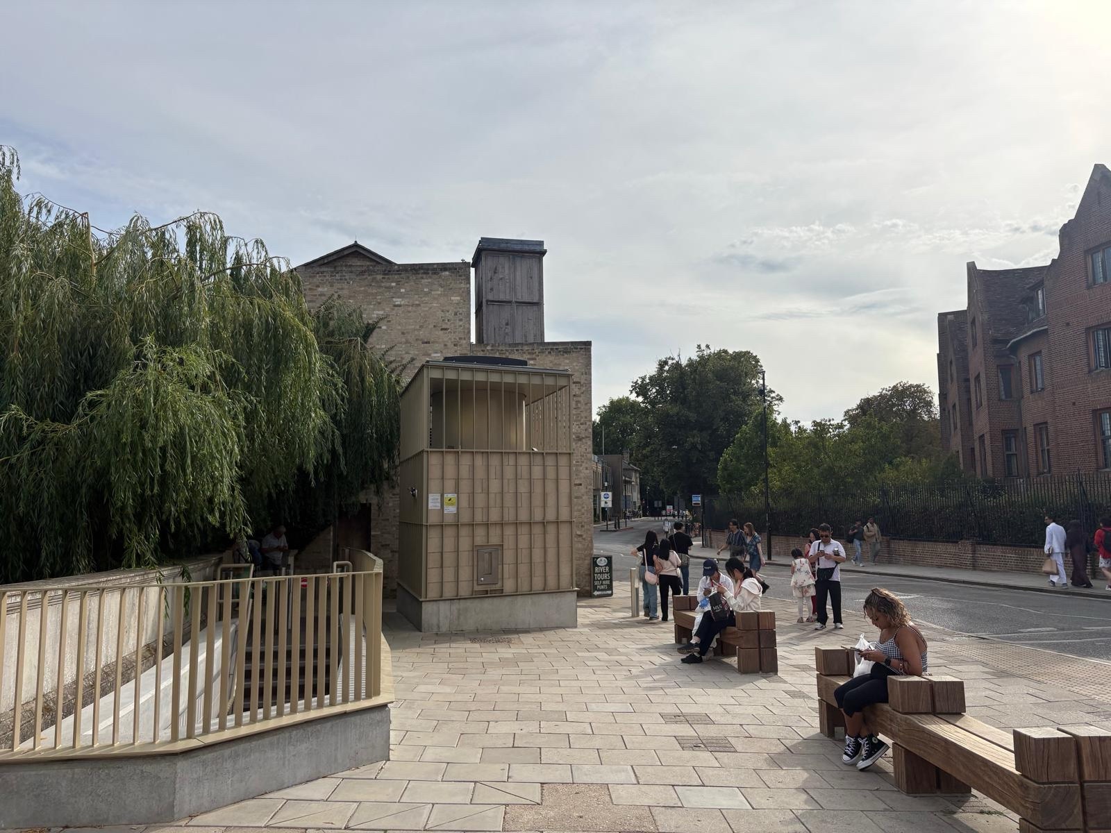 Left is the stairway to the underground facilities, centre is the accessible toilet above ground